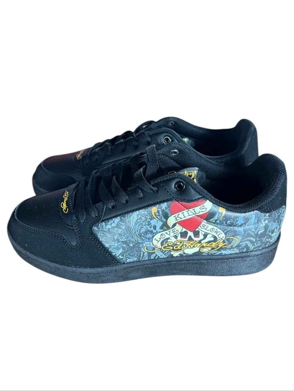Ed Hardy Shoes Sneakers Black - Love Kills Slowly Skull w/ Heart Mens Size 11